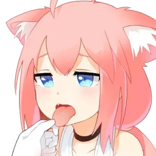 👅 Anime, Ragazza gatto, Capelli rosa, Carino, Leccare telegram sticker