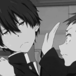 🕸 Anime, Meninos, Amigos, Uniforme escolar, Preto e branco, Desenho animado telegram sticker