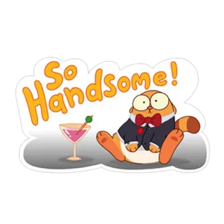 ❤ So Handsome! cat, handsome, tuxedo, cartoon, cocktail, cute, animal telegram sticker