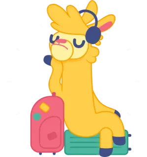 🤨 Lama, Reisen, Kopfhörer, Rucksack, Cartoon, Tier telegram sticker