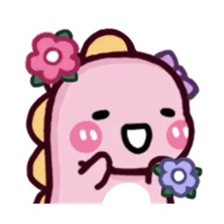 😏 dinosaurier, kawaii, süß, cartoon, blumen, rosa whatsapp sticker
