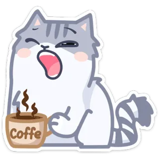 ☕️ Coffe gato, café, fofo, sonolento, bocejo whatsapp sticker