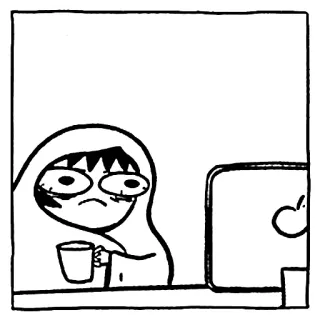☕️ desenho animado, cansado, café, computador, sem dormir, exausto, trabalho, desenho whatsapp sticker