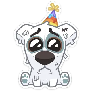 😭 chien, chiot, chapeau de fête, triste, mignon, dessin animé whatsapp sticker