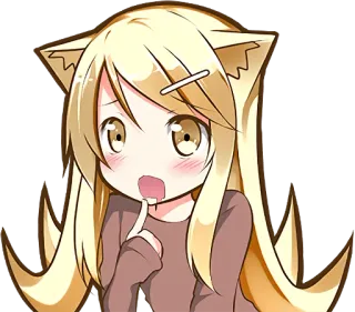 😍 动漫, 猫耳, 可爱, 卡哇伊, 金发, 害羞, 惊讶, 女孩, Q版 whatsapp sticker