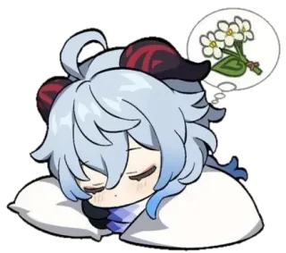 💢 Ganyu Genshin Impact Anime, Tidur, Bunga, Video game whatsapp sticker