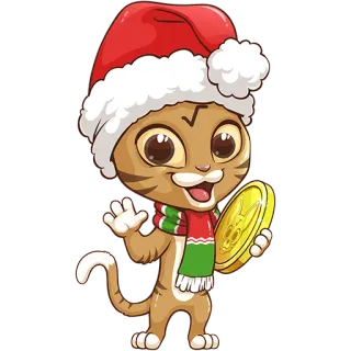 🎅 gato, navidad, gorro de santa, bufanda, dibujos animados, moneda, fiesta telegram sticker