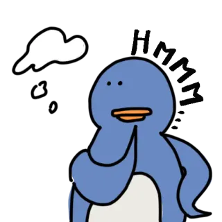 🤔 pingouin, pensif, dessin animé, animal, mignon, illustration telegram sticker