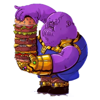🍔 Thanos Thanos, burger, makanan, Marvel, Avengers, penjahat super whatsapp sticker