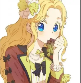 🌻 anime girl, cartoon, blonde hair, grapes, cute whatsapp sticker