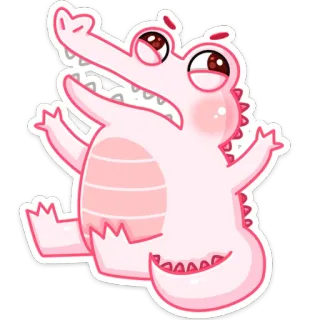 🙈 Мультфильм, Крокодил, Милый, Животное, Розовый, Наклейка whatsapp sticker