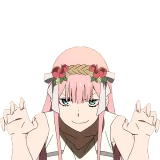 😏 Zero Two Darling in the Franxx Аниме, Зеро Ту, Darling in the Franxx, Персонаж, Девушка, Розовые волосы telegram sticker