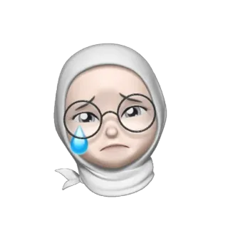 🦴 emoji, traurig, weinend, Hijab, Frau, Brille telegram sticker