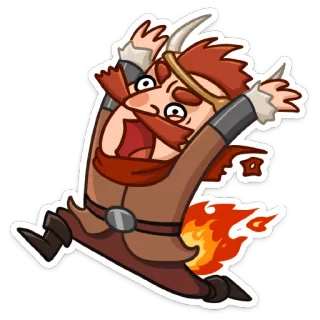 🔥 viking, cartoon, funny, character, running, fire telegram sticker