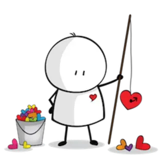 🎣 hart, liefde, streepmannetje, emmer, romantiek, cartoon telegram sticker