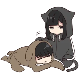 🏹 อนิเมะ, แมว, หมา, น่ารัก, คาวาอิ, ง่วง, เศร้า, ชุดนอน telegram sticker