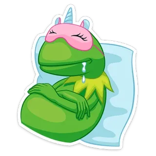 😴 Kermit the Frog Kermit, frog, sleep, sleeping, unicorn, pillow, cute, cartoon telegram sticker