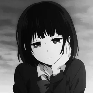 🖤 Anime, Dziewczyna, Smutny, Manga, Czarno-białe telegram sticker