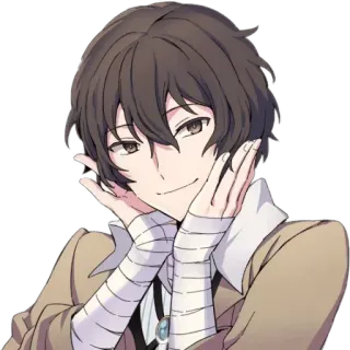 😁 Osamu Dazai Bungo Stray Dogs Anime, Manga, Osamu Dazai, Bungo Stray Dogs, Karakter, Tersenyum, Perban telegram sticker