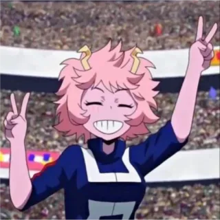 😁 Mina Ashido My Hero Academia 미나 아시도, 나의 히어로 아카데미아, 애니메이션, 피스 사인, 축하 telegram sticker