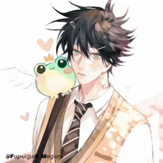 💠 Fushiguro_Megumi anime, cartoon, frog, crown, school uniform, character, illustration telegram sticker