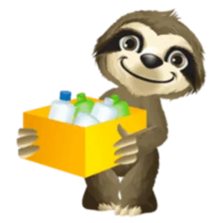 🙂 preguiça, reciclagem, caixa, garrafas, desenho animado, animal whatsapp sticker