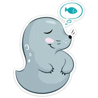 😊 тюлень, животное, милый, рыба, мечтающий, мультфильм telegram sticker