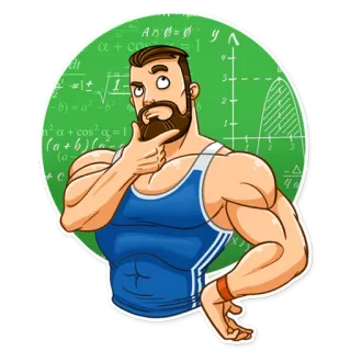 🤔 a+co1
AYN
4
3
1-
2
b)=ab
a + cos q=1
(a+b)(
(a
C
4 man, vergelijking, wiskunde, gespierd, denken, schoolbord, formule telegram sticker