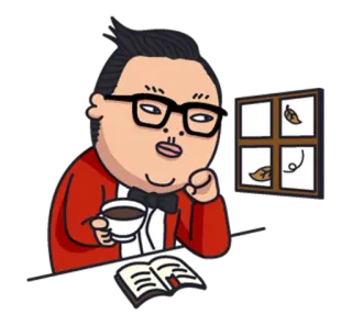 ☕ dibujo animado, libro, té, leyendo, ventana whatsapp sticker