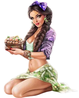 🍱 mujer, avellanas, dibujos animados, niña, lazo, retrato telegram sticker