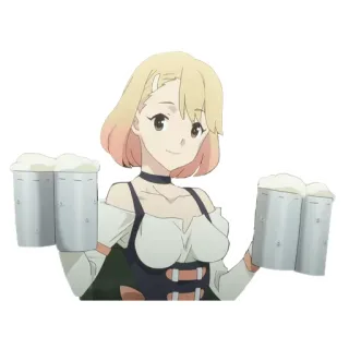 🍻 chica anime, cerveza, camarera, pelo rubio, anime, jarras telegram sticker