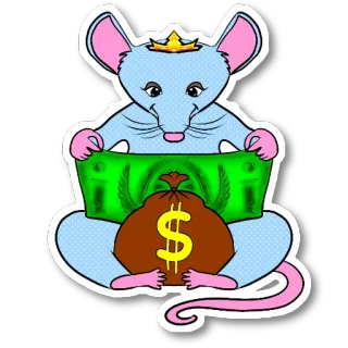 😎 chuột, tiền, biểu tượng đô la, túi tiền, hoạt hình, sự giàu có, tham lam telegram sticker