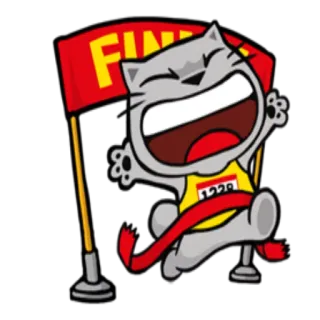🥇 FINISH cat, finish line, running, winner, cartoon, celebration telegram sticker