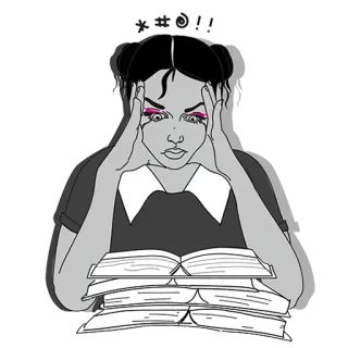😔 #@&%!! frustración, estrés, libros, estudiar, dibujos animados telegram sticker