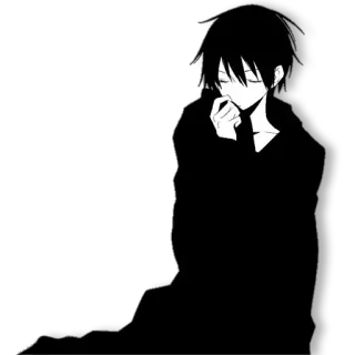 😔 anime, black and white, manga, character, sitting telegram sticker