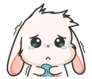 ⚪️ coniglio, triste, piangendo, carino, animale, cartone animato, emoticon, sticker telegram sticker
