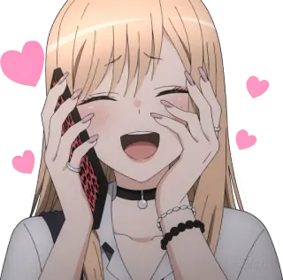🥰 Marin Kitagawa My Dress-Up Darling Anime, Garota, Feliz, Telefone, Corações, Marin Kitagawa, My Dress-Up Darling telegram sticker
