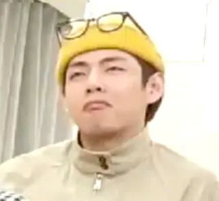 😟 V pessoa, homem, kpop, asiático, ídolo, cantor, óculos, boina whatsapp sticker