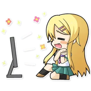 😍 Anime, Chibi, Komputer, Dziewczyna, Słodkie, Naklejka telegram sticker