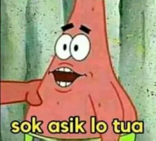➖ Patrick Star Spongebob Squarepants sok asik lo tua patrick étoile, bob l'éponge, dessin animé, drôle, indonésien telegram sticker