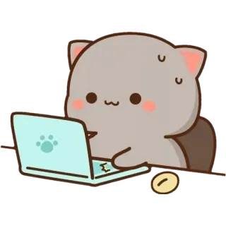 😅 แมว, คอมพิวเตอร์, แล็ปท็อป, น่ารัก, คาวาอิ, สัตว์, การ์ตูน telegram sticker