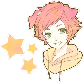 😁 动漫, 漫画, 男孩, 可爱, 星星, 粉色, 耳朵 whatsapp sticker