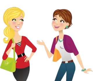 👭 dessin animé, femmes, amis, illustration, tenue décontractée, conversation telegram sticker