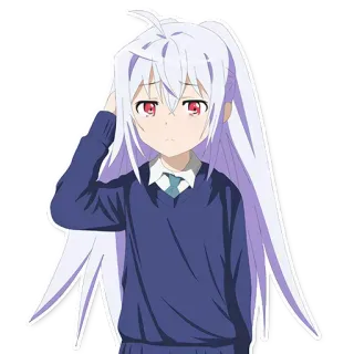 😞 Anime, Mädchen, weiße Haare, Schuluniform, traurig, Cartoon telegram sticker
