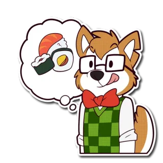 🍣 perro, sushi, pensando, antropomórfico, comida, gafas, nerd telegram sticker