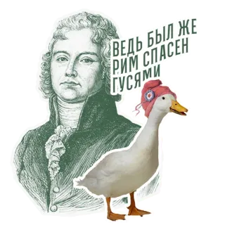 🦢 ВЕДЬ БЫЛ ЖЕ РИМ СПАСЕН ГУСЯМИ oie, chapeau, russe, histoire, texte, animal telegram sticker