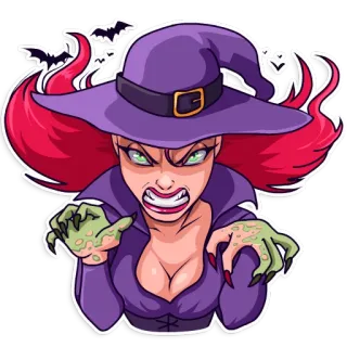 👿 strega, halloween, magia, cartone animato, malvagio, donna, fantasia telegram sticker