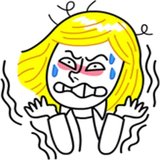 😬 การ์ตูน, โกรธ, หงุดหงิด, ผู้หญิง, ผมบลอนด์, เหงื่อออก, อารมณ์, เสียใจ telegram sticker