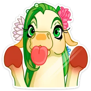 😛 dessin animé, animal, mignon, fantaisie, lama, langue, fleur telegram sticker