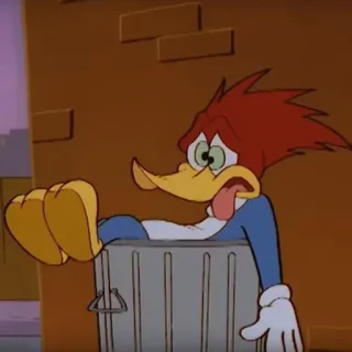 🗑 Woody Woodpecker cartone animato, uccello, spazzatura, triste, Woody Woodpecker telegram sticker